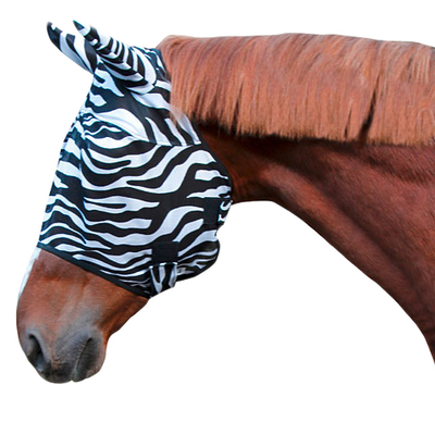 Fliegenschutzmaske, Zebra-Design, Warmblut Cob, mit Ohrenschutz