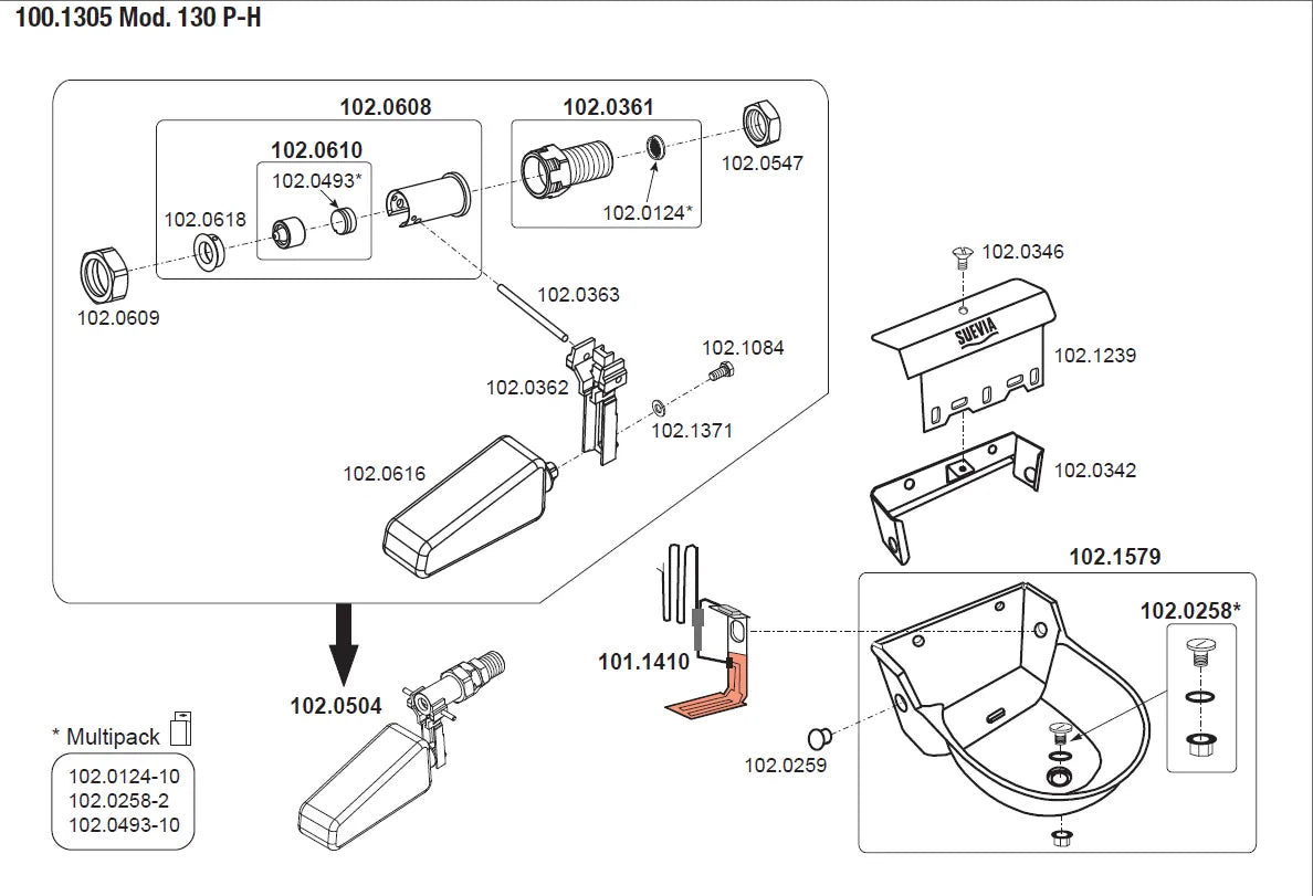 Schwimmerventil-Becken Mod. 130PH mit Heizelement 24 V / 20 W