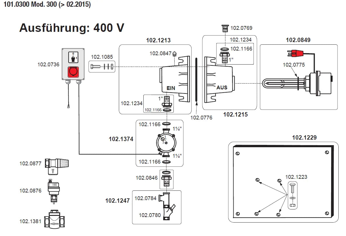 Umlaufheizsystem Mod. 300, 400 V 3000 W, Pumpe 100 W