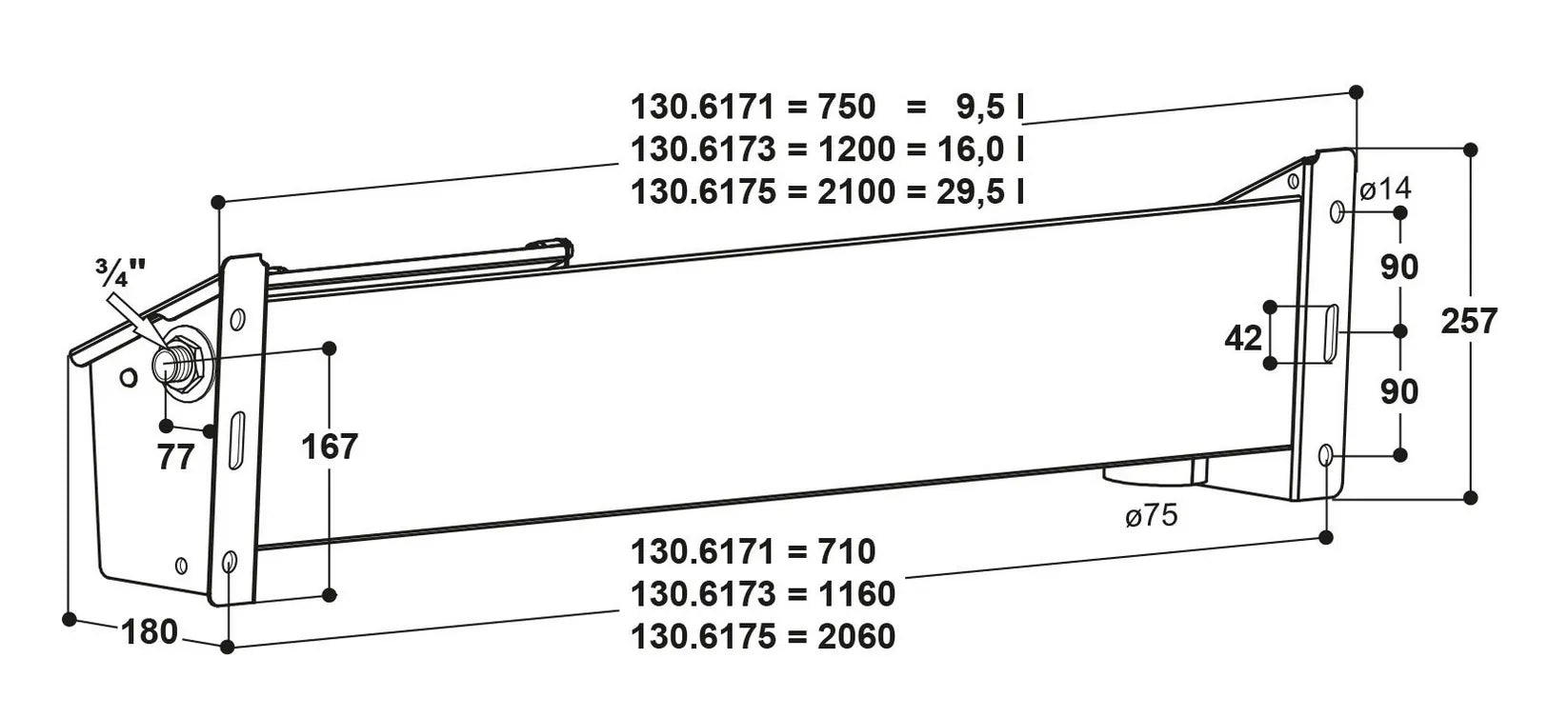 Tränketrog Mod. 6173 aus Edelstahl für Schafe und Ziegen, Länge 1,20 m
