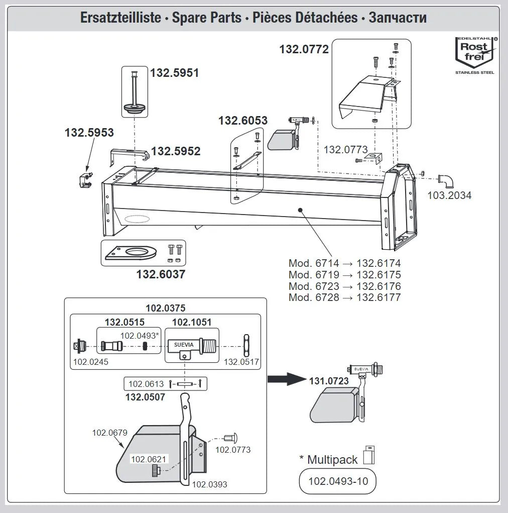 Schnellablauf-Trog 4,20 m (325 l) Modell 6742 für Wandmontage, Edelstahl