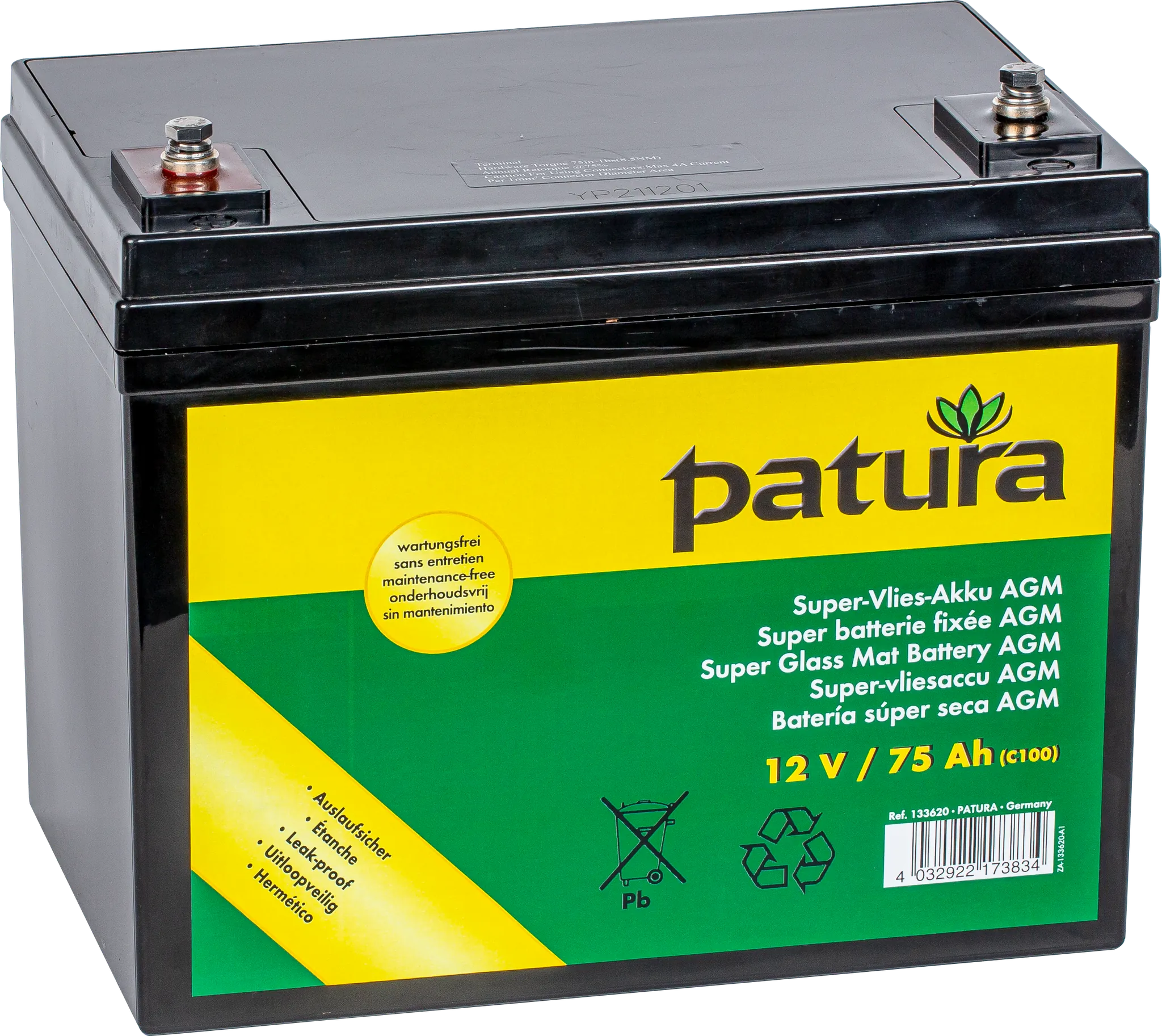 Super-Vlies-Akku 12 V / 75 Ah C100 wartungsfreie Vliesbatterie