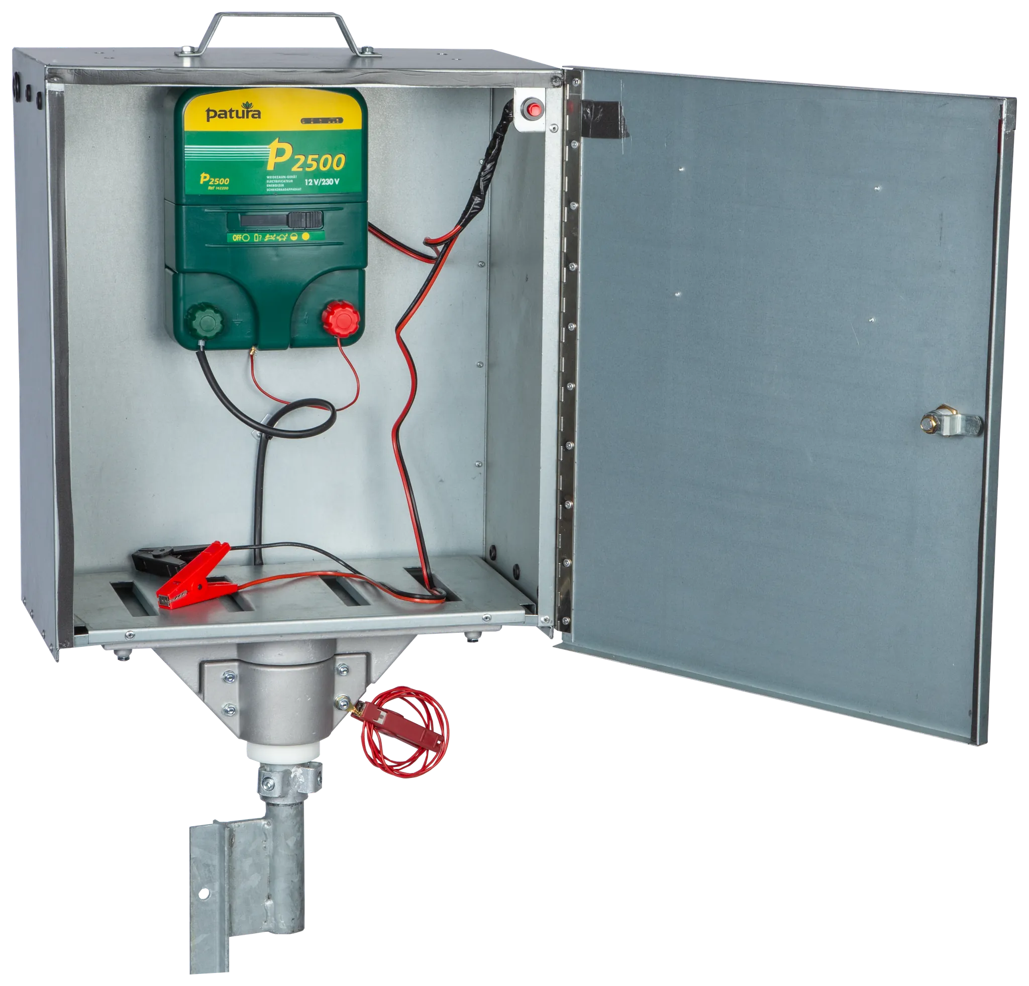 P2500 mit Sicherheitsbox, Erdstab, Super-Vlies-Akku 50 Ah und Solarmodul