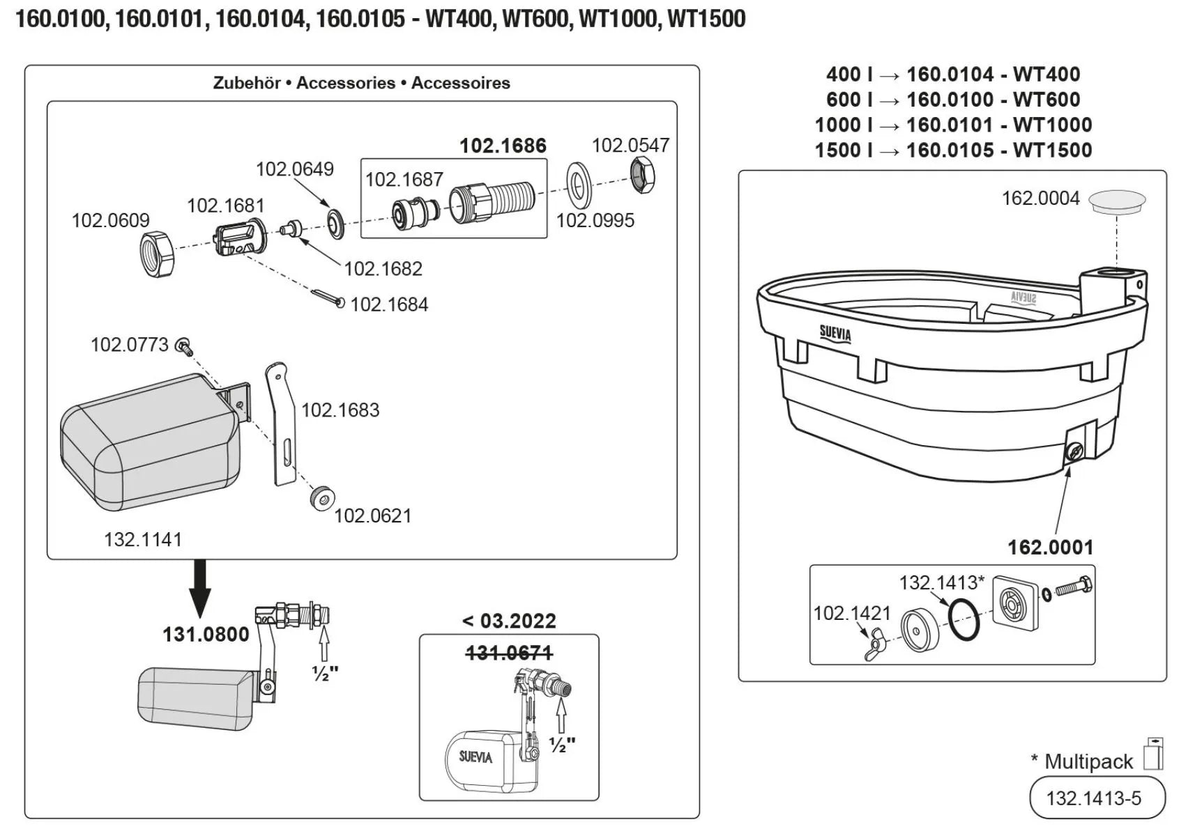 Weidetrog Mod. WT600 ohne Schwimmerventil