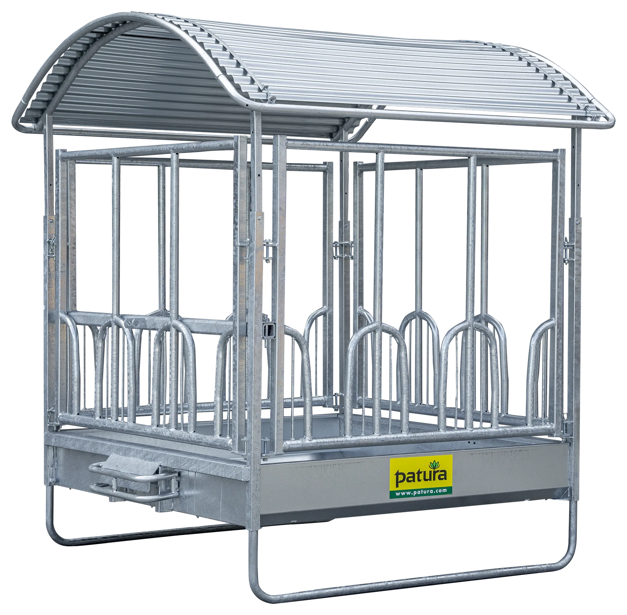 Profi-Viereckraufe mit Universalfressgitter und Dach