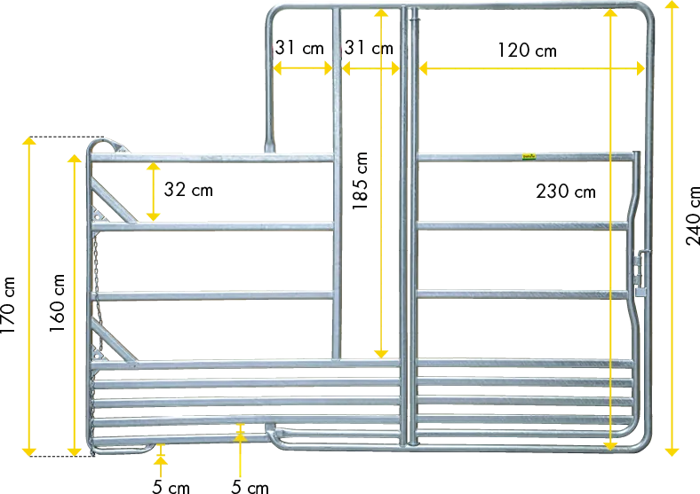 Sicherheits-Pferde-Panel mit Tor und Fressgitter, 3,60 m, 1 Fressplatz