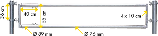 Futtertischabtrennung 2 Rohre, 3 m, vz Höhe 55 cm