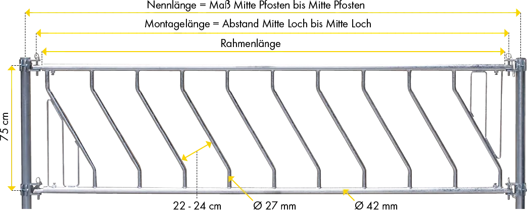Schrägfressgitter für Kälber, 3 m, 9 Plätze