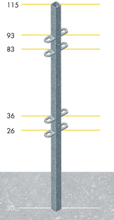 Pfosten Quadrat 40 mm, L= 1,45 m mit angeschweißten Laschen
