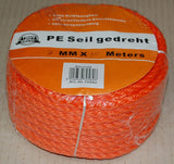 PE Seil gedreht, orange 12mm - 20 mtr. Docke
