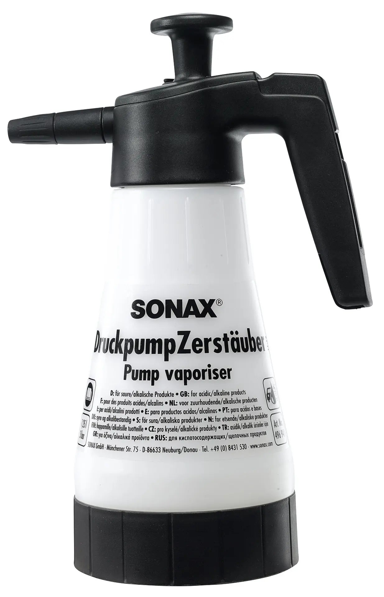 SONAX DruckpumpZerstäuber für saure/alkalische Produkte 1,25l