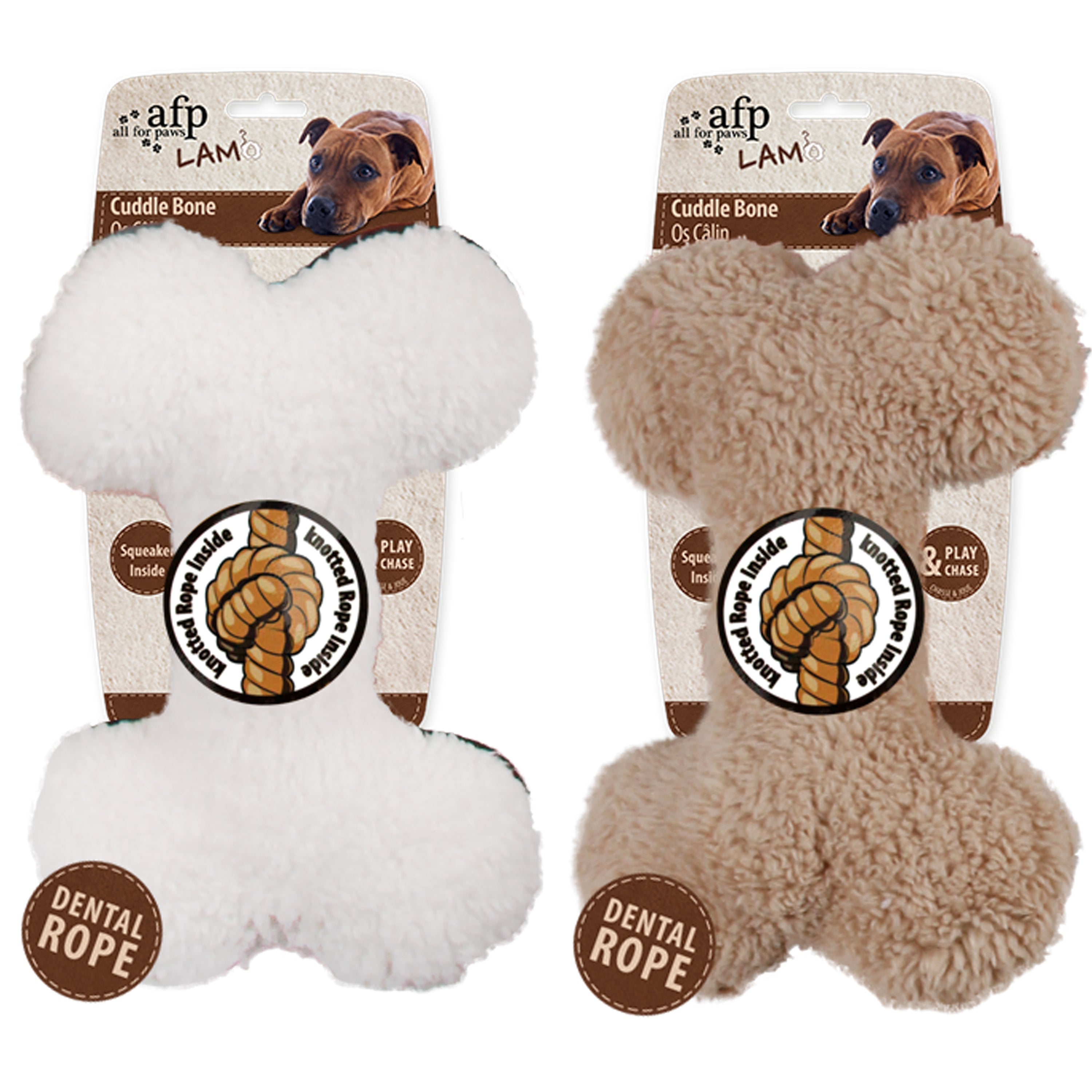 AFP Hundespielzeug Plüschknochen, Faux Fleece, mit Seil und Quietscher, 23 x 15 x 6 cm