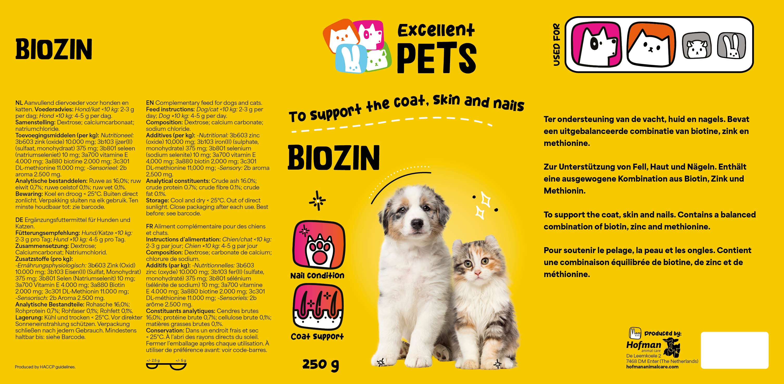 Excellent Pets Biozin Pulver, Ergänzungsfuttermittel für Hunde und Katzen, 250 g