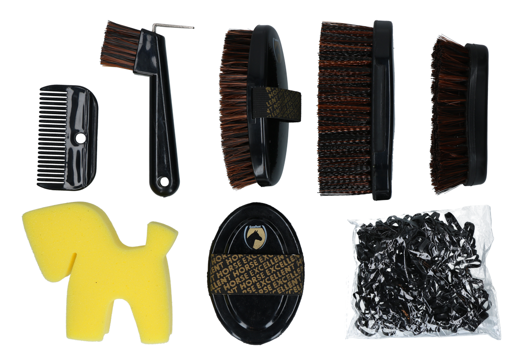 Excellent Horse Pferde-Pflegeset Junior, 8-teilig, mit 200 Elastikbändern