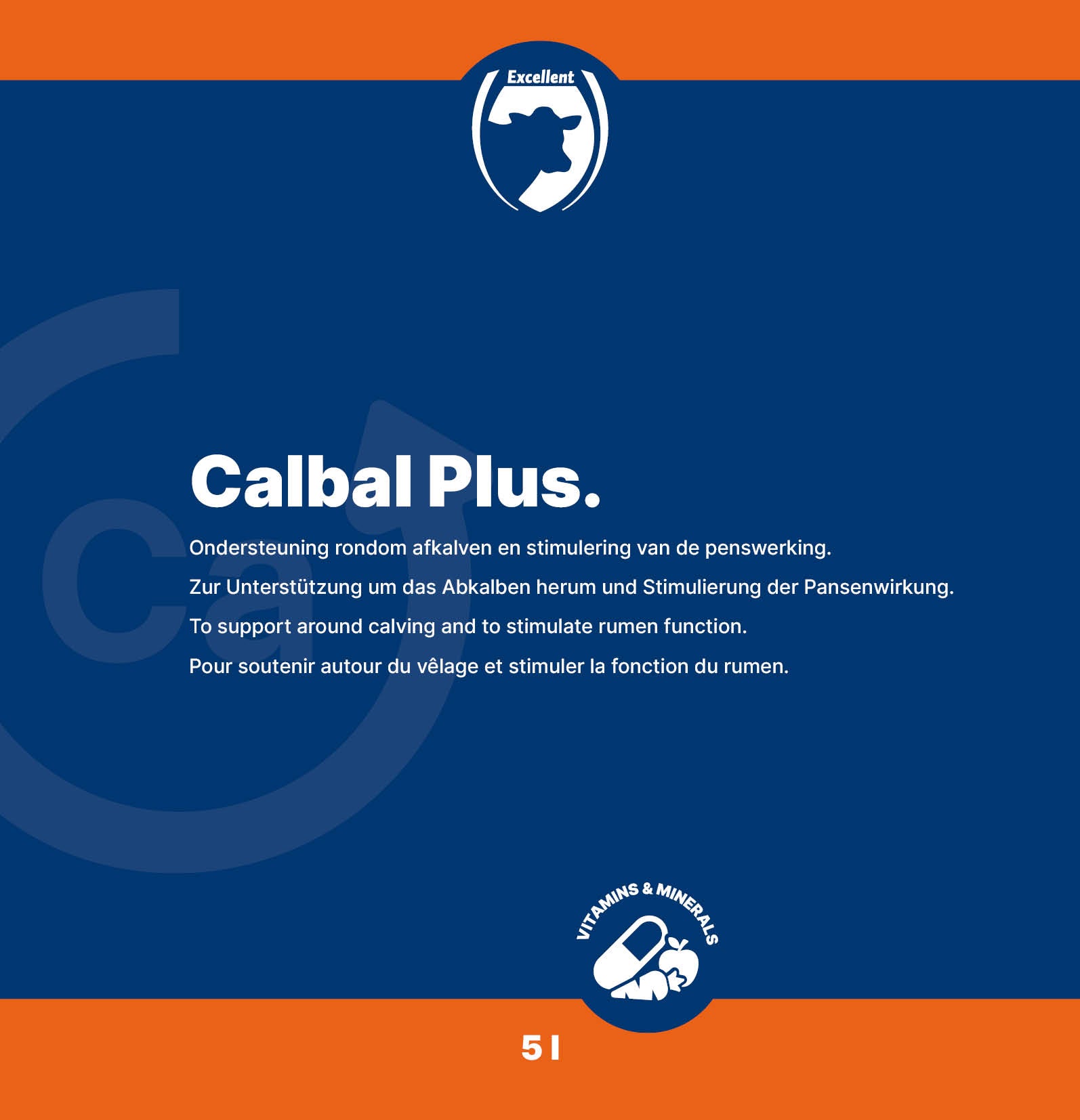 Excellent Calbal Plus, Ergänzungsfuttermittel für Milchkühe mit Kalzium, Magnesium, Niacin, Kobalt, Vitamin B-Komplex, Vitamin D3, 5 l
