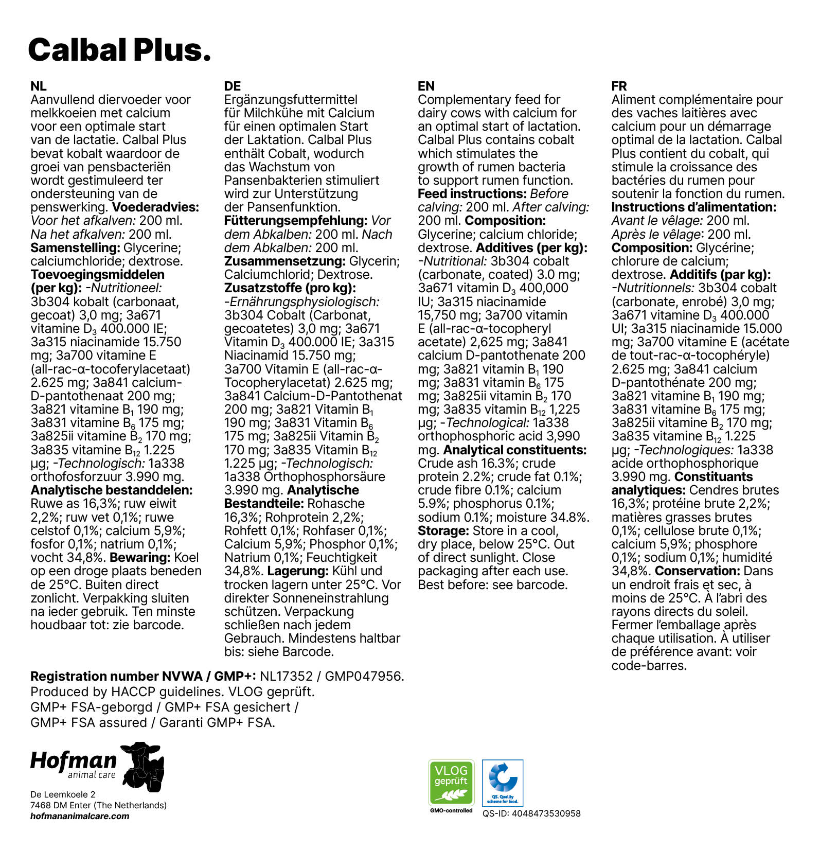 Excellent Calbal Plus, Ergänzungsfuttermittel für Milchkühe mit Kalzium, Magnesium, Niacin, Kobalt, Vitamin B-Komplex, Vitamin D3, 5 l