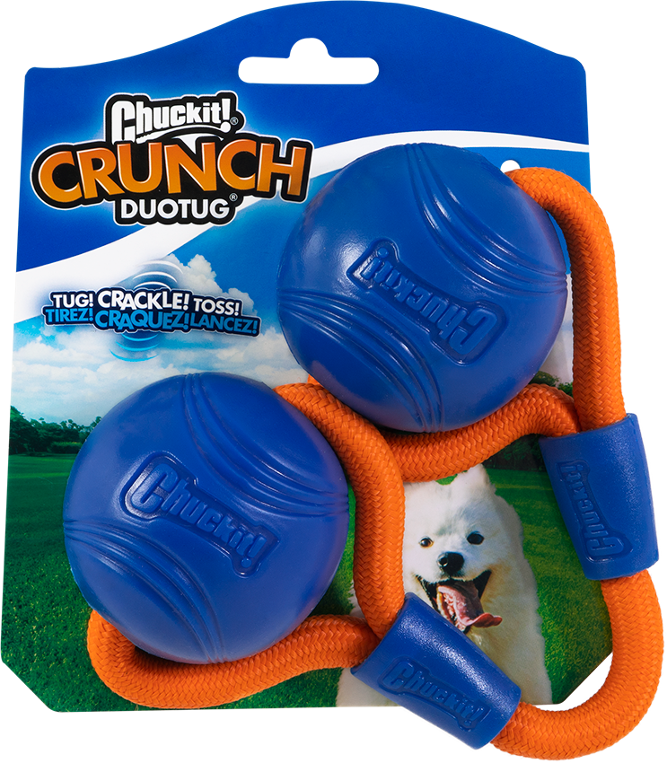 Chuckit Hundespielzeug Crunch Duo Tug, 2 Bälle Ø 6 cm, Seil 18 cm