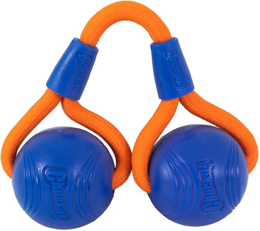 Chuckit Hundespielzeug Crunch Duo Tug, 2 Bälle Ø 6 cm, Seil 18 cm