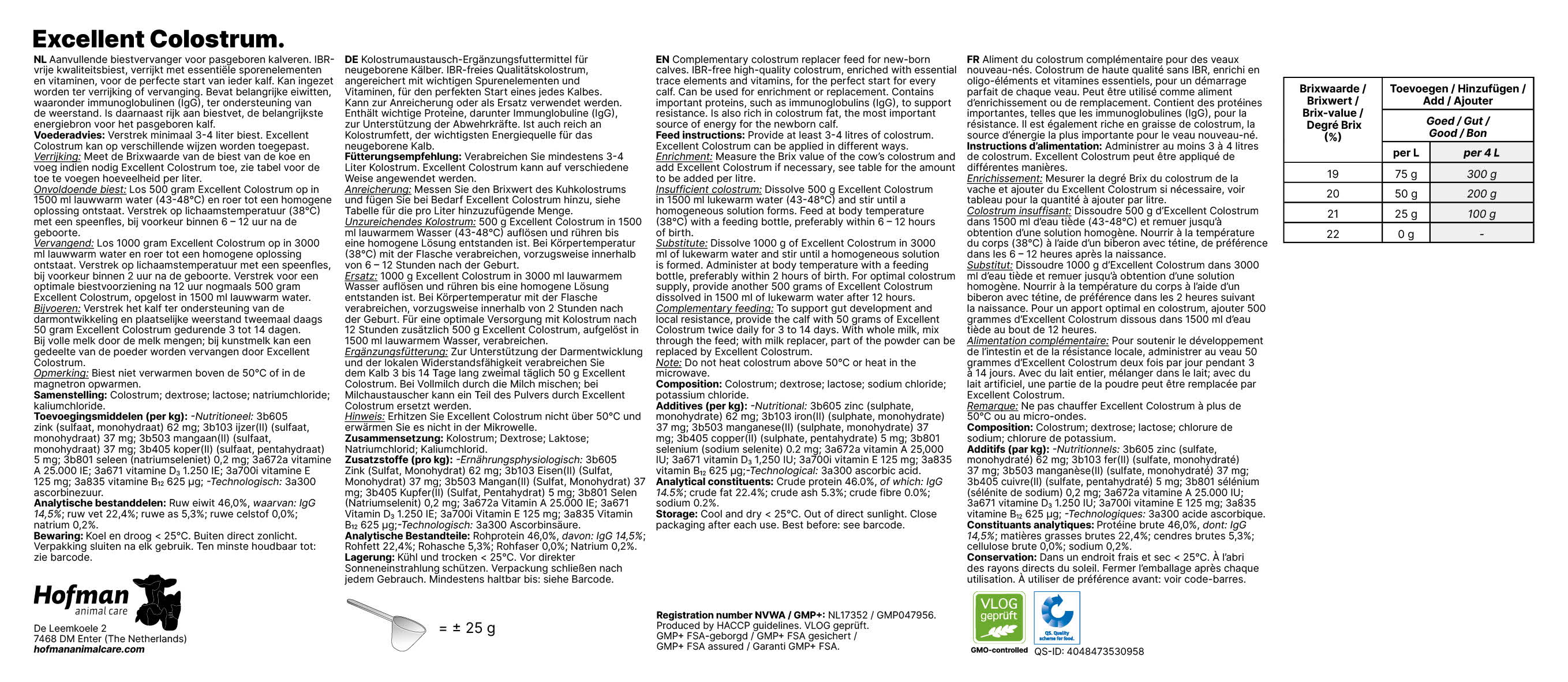 Excellent Kolostrum-Pulver (IBR-frei) für Kälber, 500g
