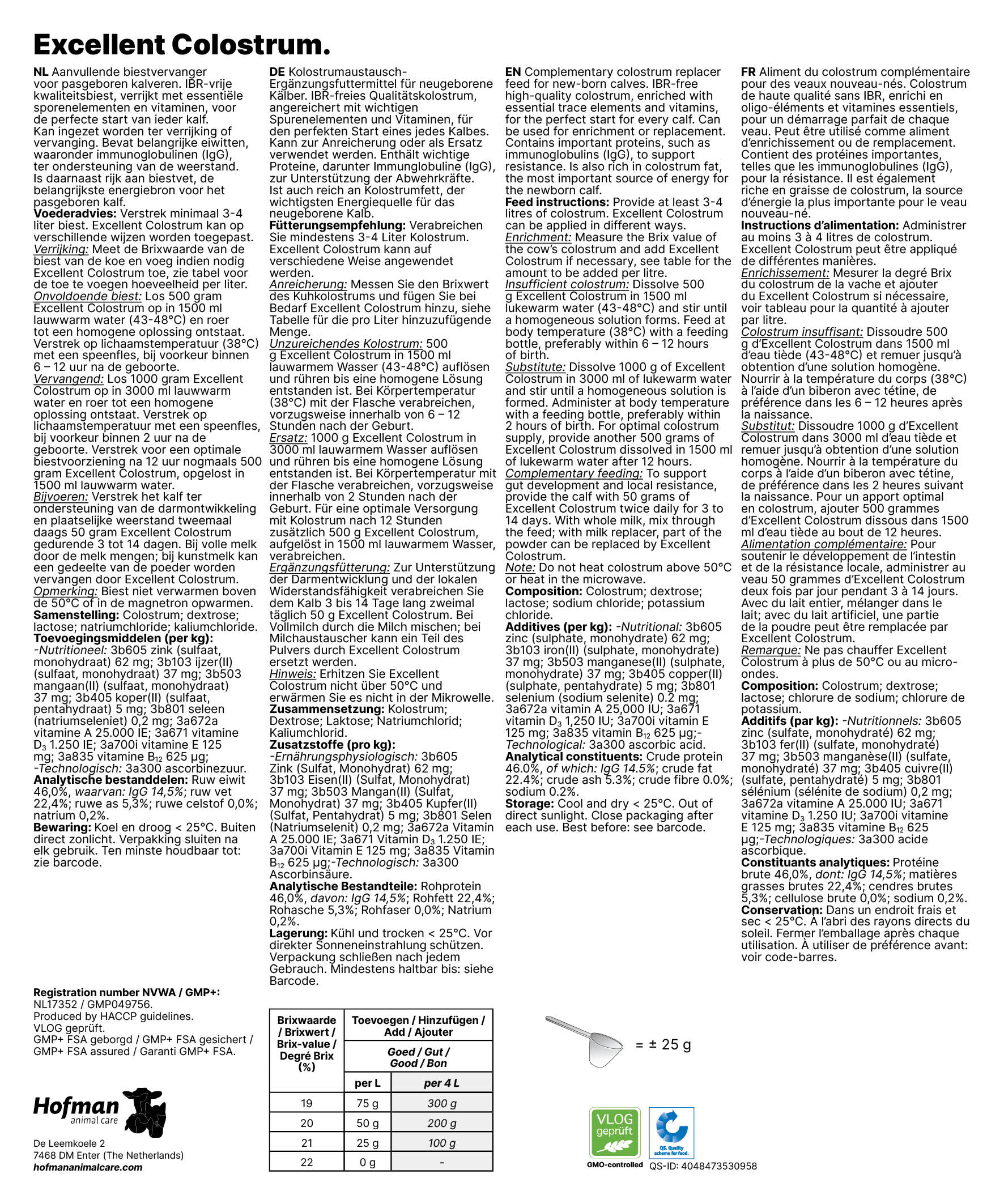 Excellent Kolostrum-Pulver (IBR-frei) für Kälber, 2 kg