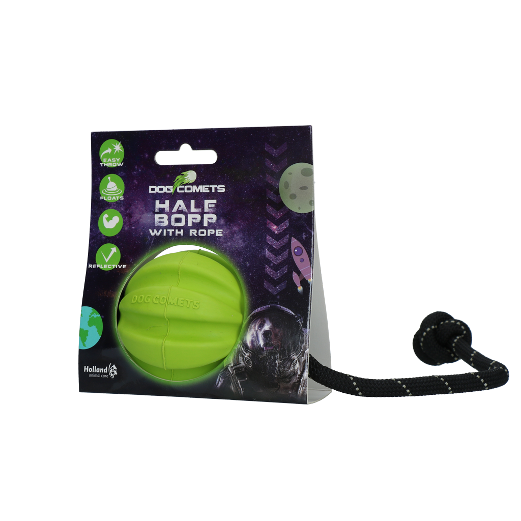Dog Comets Hundespielball mit Seil, Naturkautschuk, Grün, Ø 6 cm