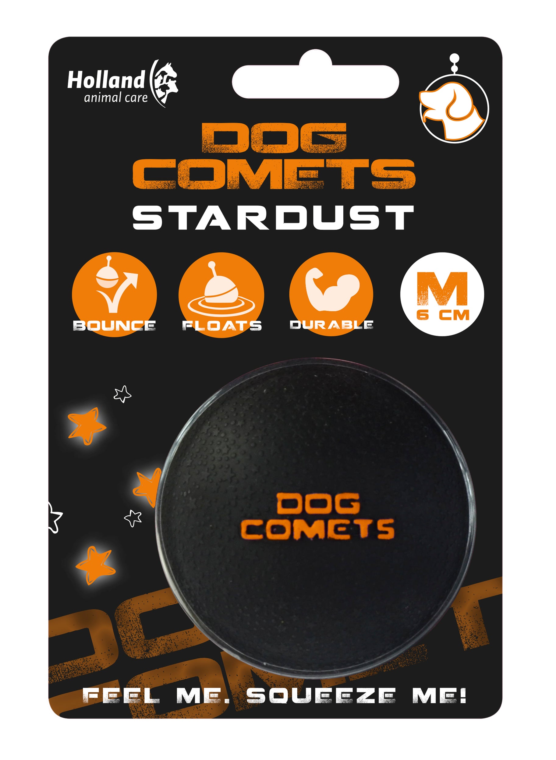 Dog Comets Hundeball, Naturkautschuk, schwimmfähig, schwarz/orange, Ø 6 cm