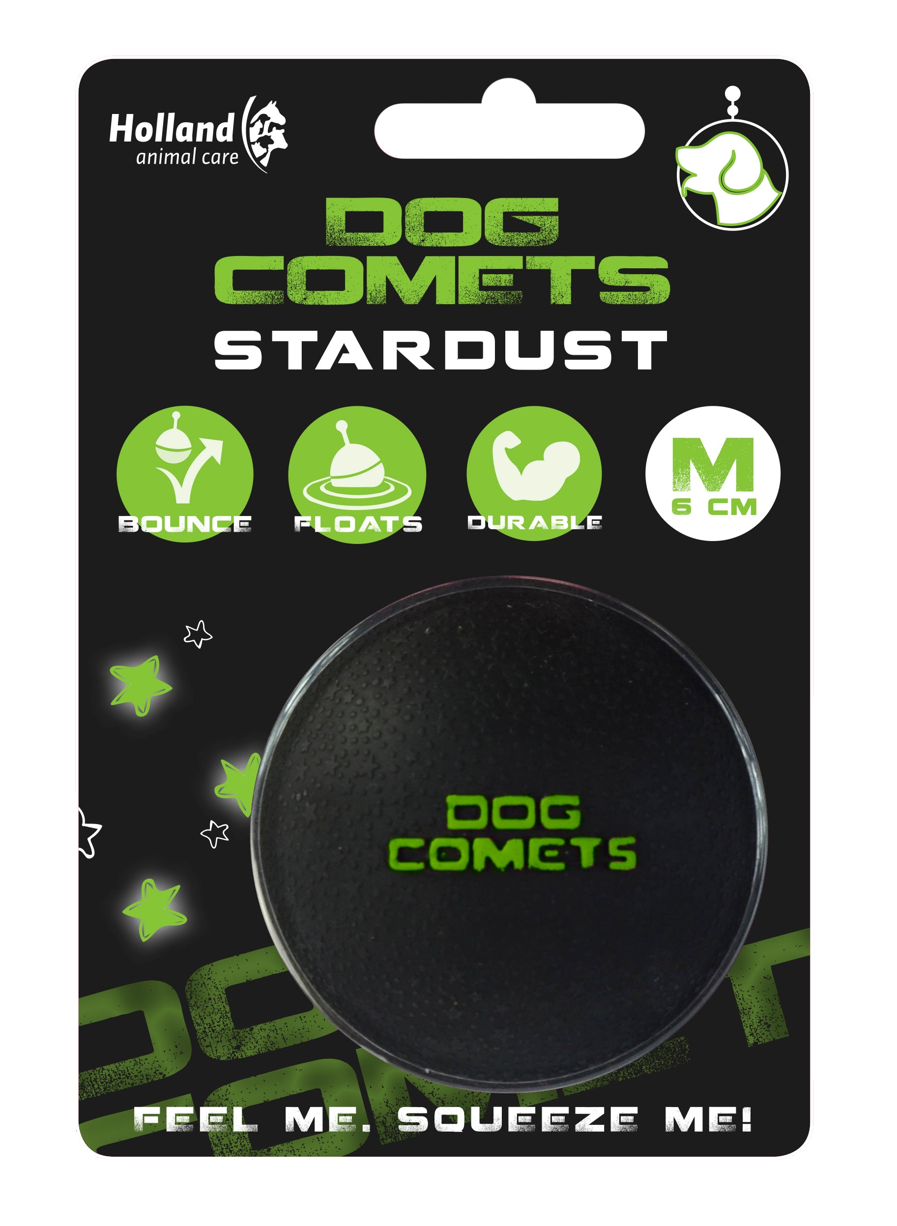 Dog Comets Hundeball, Naturkautschuk, schwimmfähig, schwarz/grün, Ø 6 cm