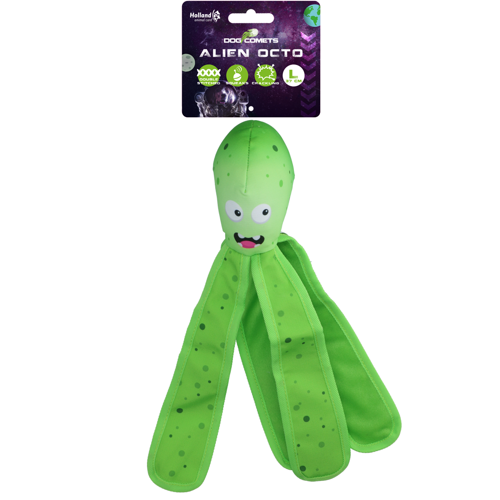 Dog Comets Hundespielzeug Octo, Segeltuch, Quietscher, schwimmfähig, L, 37 cm, grün