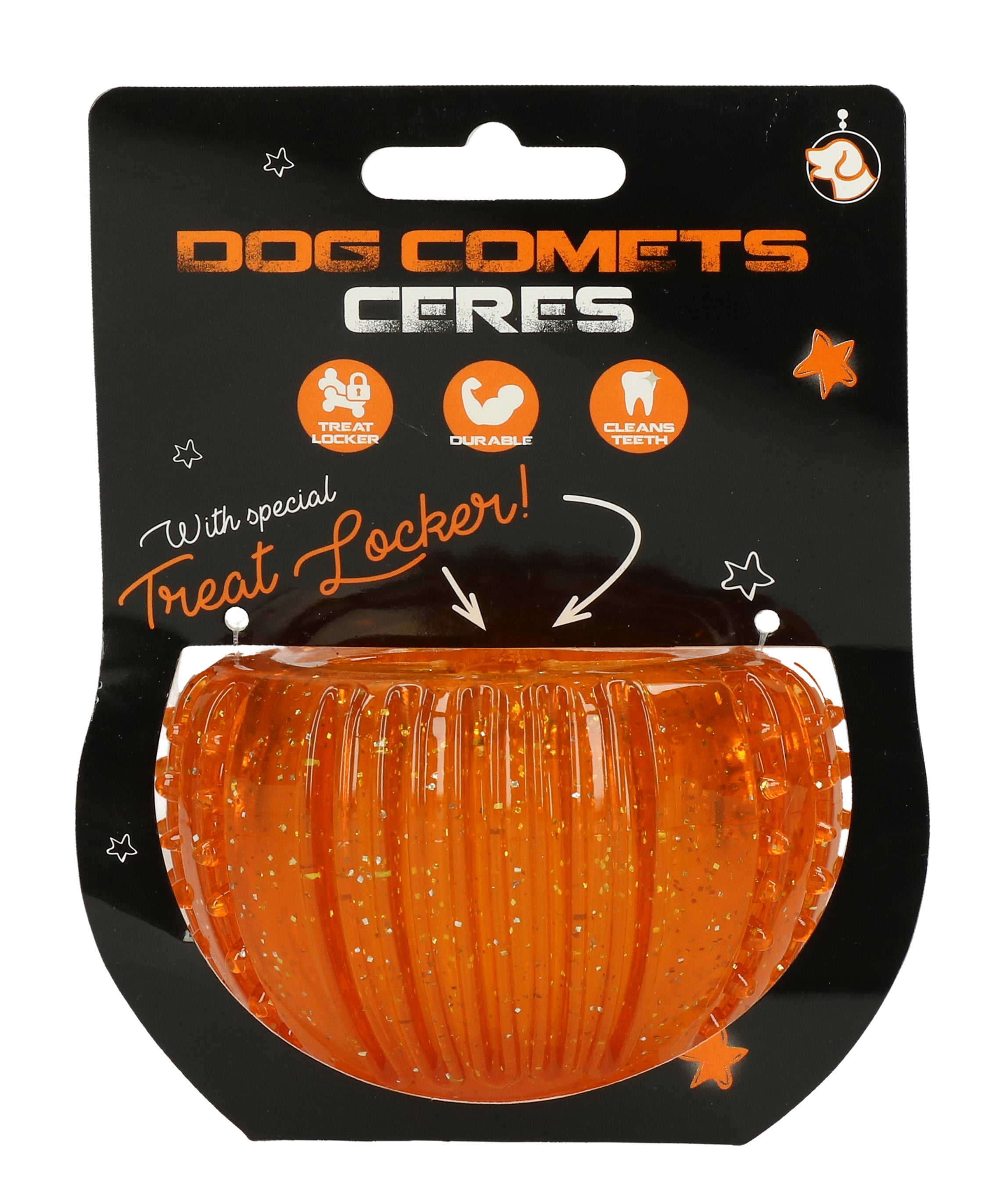 Dog Comets Hundespielzeug, Treat Locker, TPR-Gummi, orange, Ø 7 cm