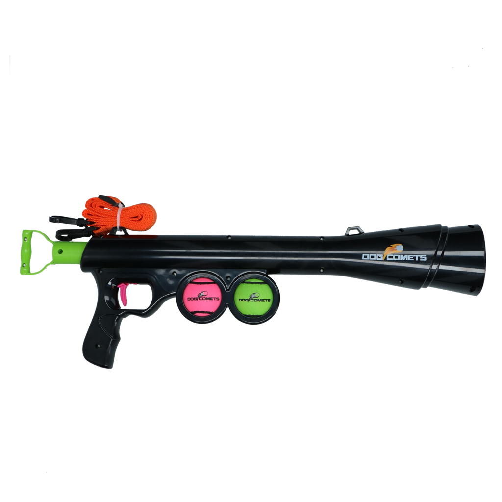 Dog Comets Ballwerfer, Comet Launcher, bis 20 m Reichweite, inkl. 2 Tennisbälle Größe M