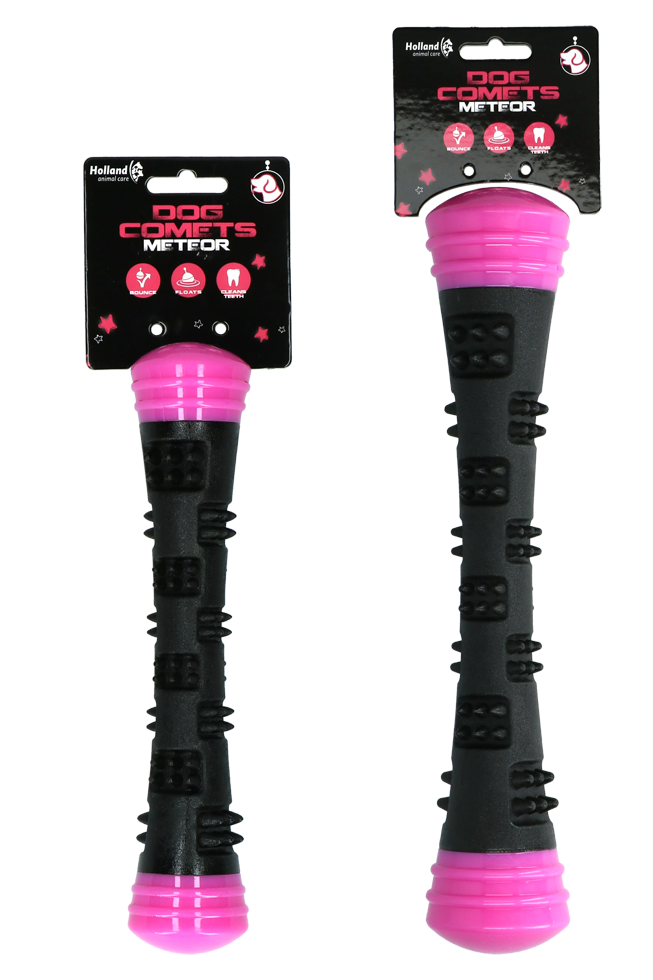 Dog Comets Wurfstock Gummi, Quietscher, rosa, S, 23 cm