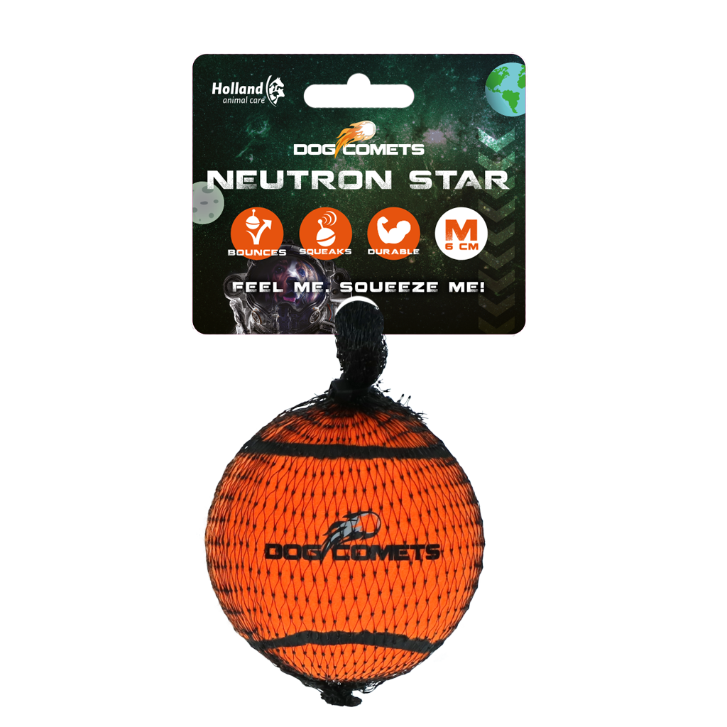 Dog Comets Tennisball mit Quietscher, Neutron Star, Größe M, Ø 6 cm, orange