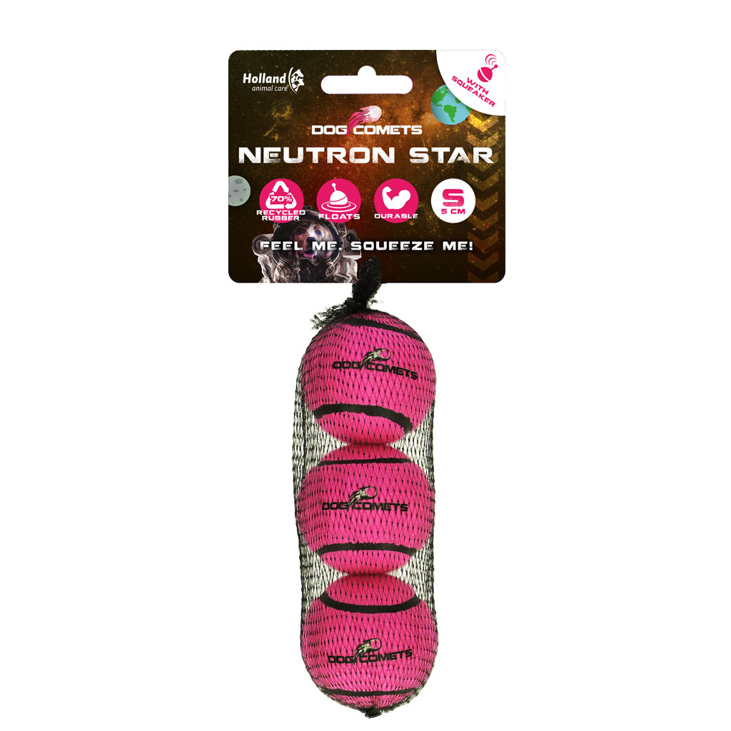 Dog Comets Tennisball für Hunde, S, Ø 5 cm, mit Quietscher, rosa, 3 Stk