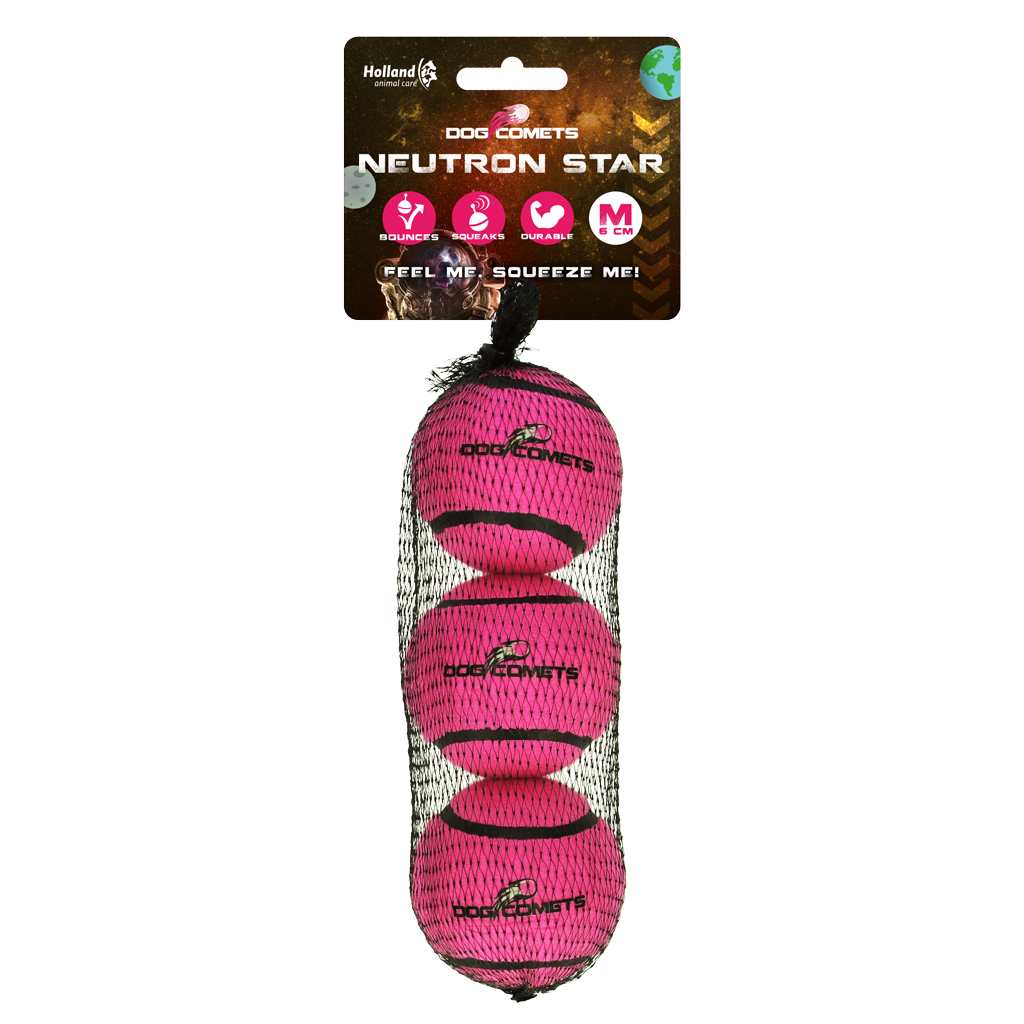 Dog Comets Tennisball mit Quietscher, M, Ø 6 cm, rosa, 3 Stk