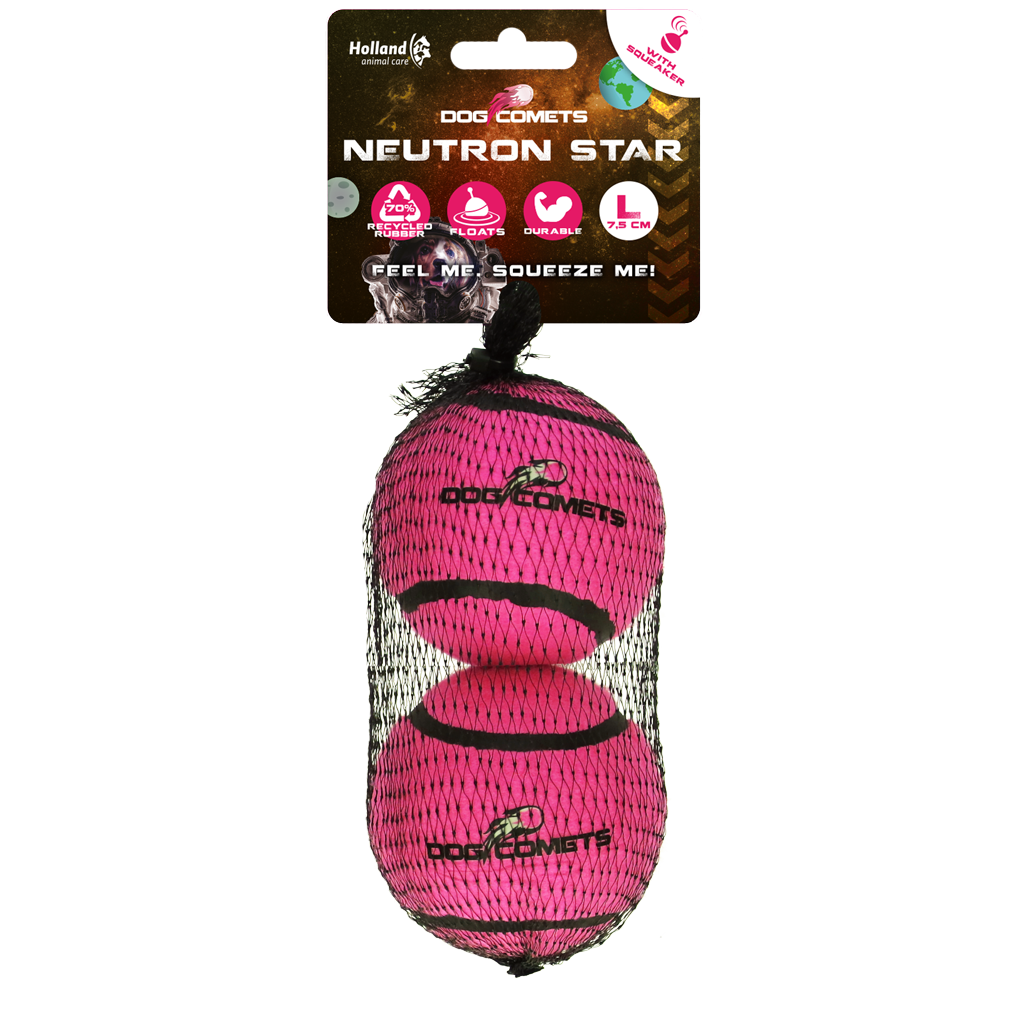 Dog Comets Tennisball für Hunde, mit Quietscher, Ø 7,5 cm, Größe L, rosa, 2 Stk