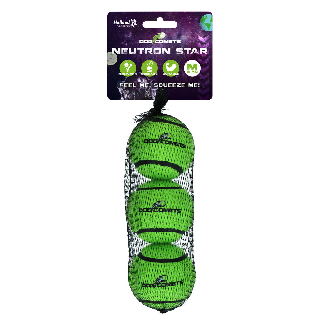 Dog Comets Tennisball mit Quietscher, M, Ø 6 cm, grün, 3 Stk
