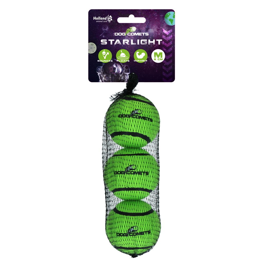 Dog Comets Tennisball, M, Ø 6 cm, grün, 3 Stk
