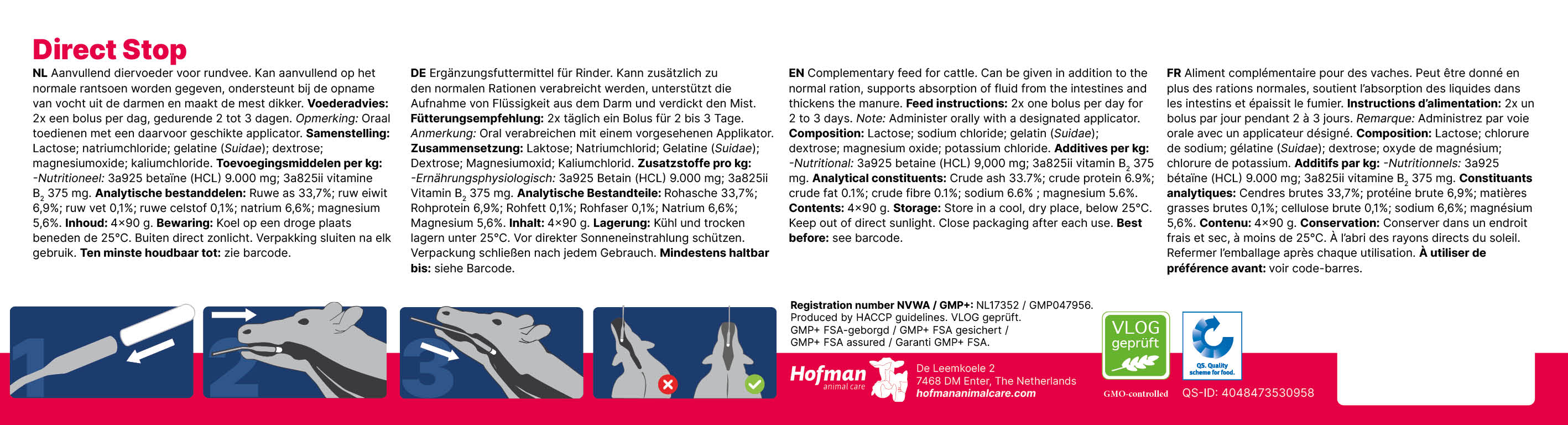 Direct Stop Bolus, Ergänzungsfuttermittel für Rinder bei Durchfall, 4 x 90 g