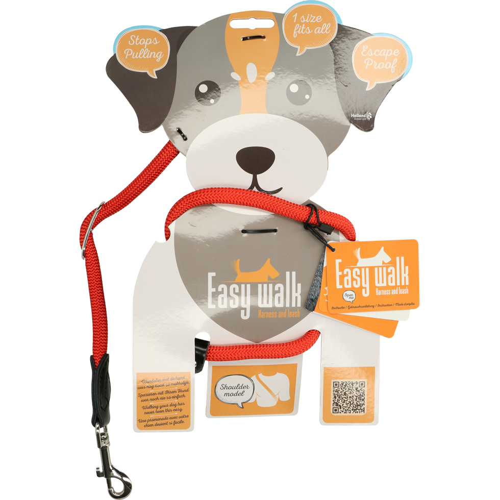 Easy Walk Hundegeschirr mit Leine, rot, Regular, 345 cm