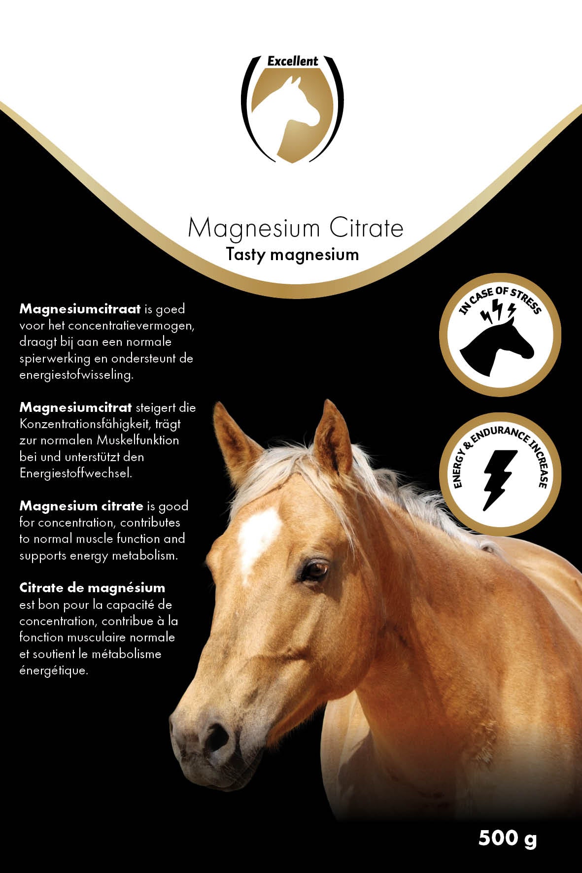 Excellent Horse Magnesiumcitrat, Ergänzungsfuttermittel für Pferde, 500 g