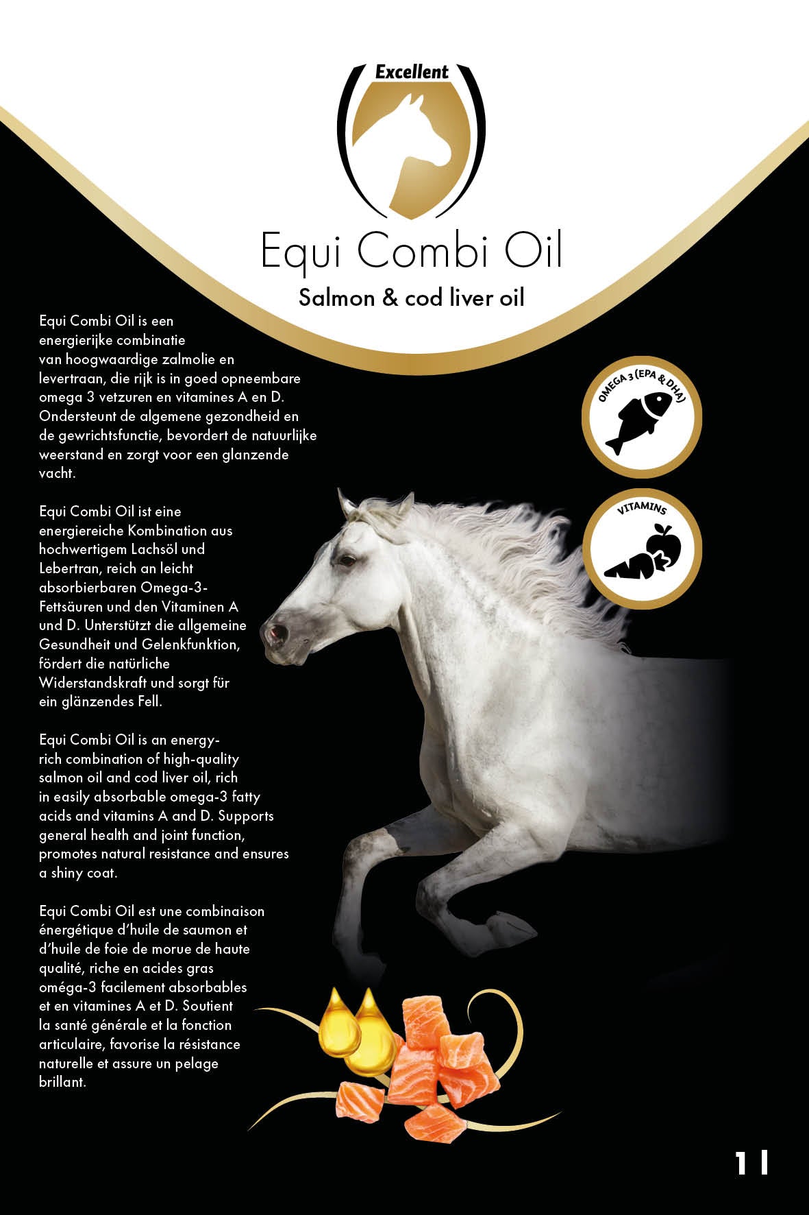 Excellent Horse Combi Oil für Pferde, Lachsöl und Lebertran, 1l
