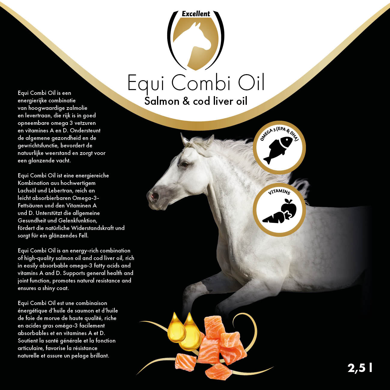 Excellent Horse Combi Oil für Pferde, Lachsöl und Lebertran, 2,5l