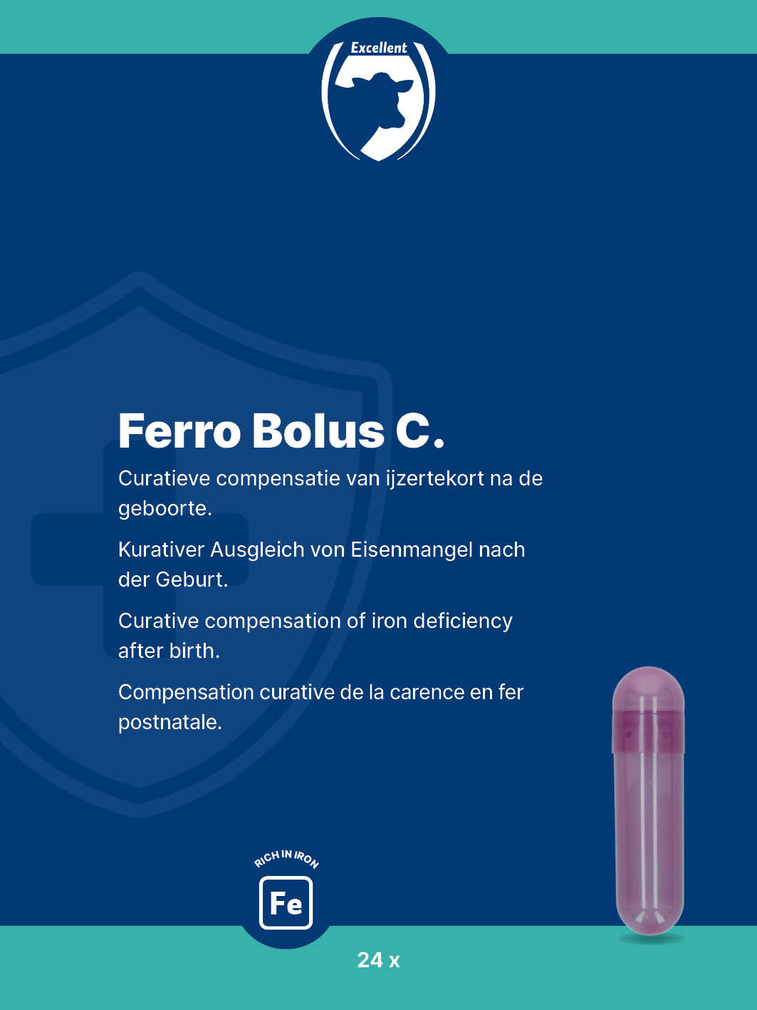 Excellent Ferro Bolus, Eisenergänzung für Kälber, 24 x 9 g
