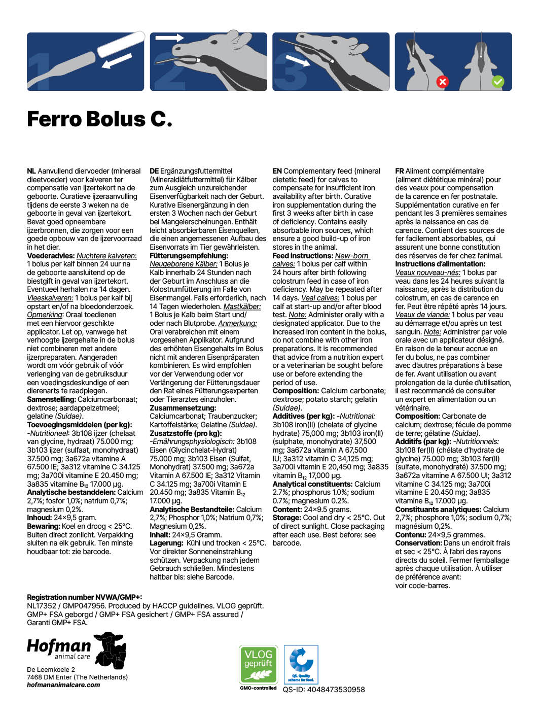 Excellent Ferro Bolus, Eisenergänzung für Kälber, 24 x 9 g