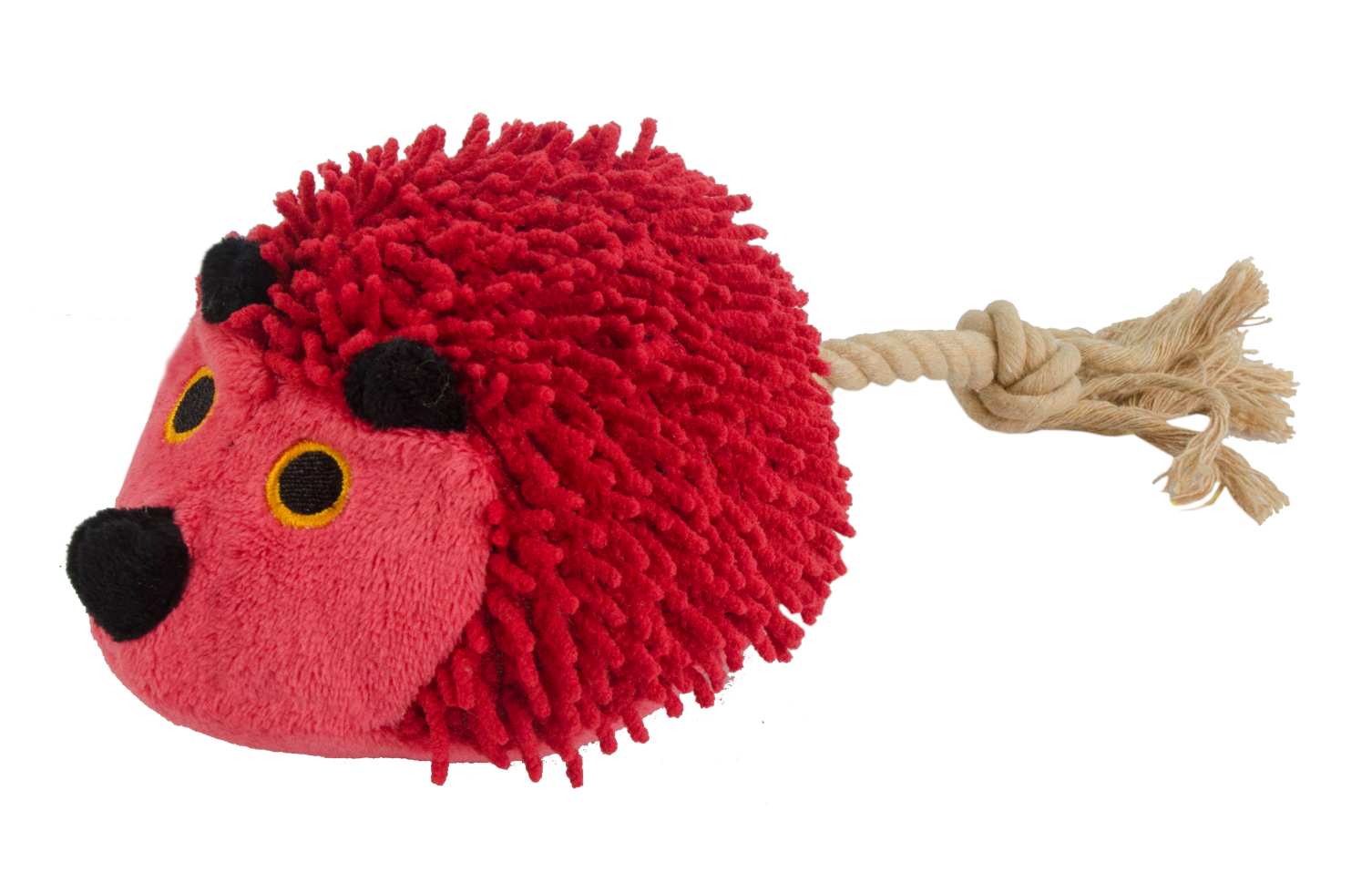 Fuzzle Hundespielzeug, Igel mit Schwanz, Seilarme, Quietscher, 15 x 20 cm, Rot