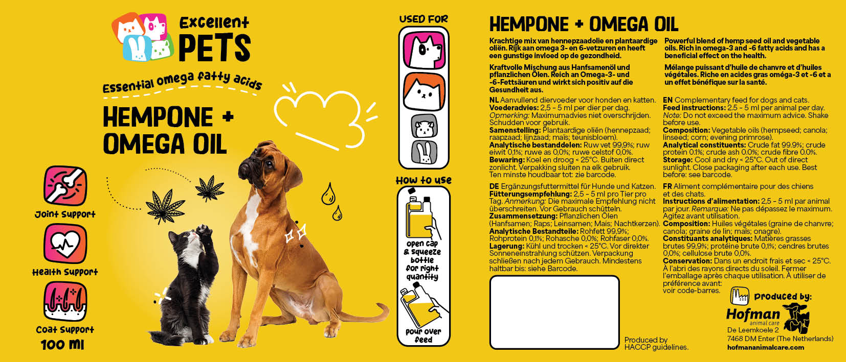 Excellent Pets HempOne + Omega Öl für Hunde und Katzen, 100 ml