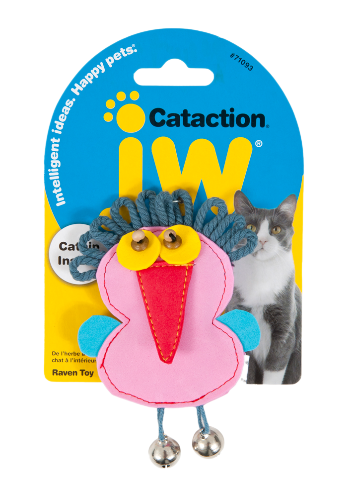 JW Katzenspielzeug Rabe, Catnip, Glöckchen, 12 cm x 7 cm, blau/rosa