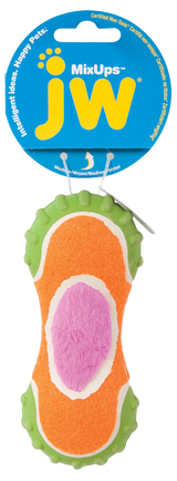 JW Hundespielzeug Mixups Ribbed Barbell, M, mit Quietscher, 14 cm