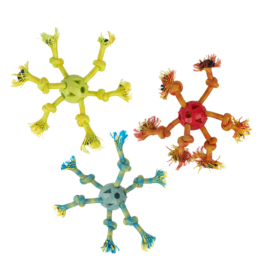 Pawise Hundespielzeug, Ball mit Seilen, Farbe sortiert