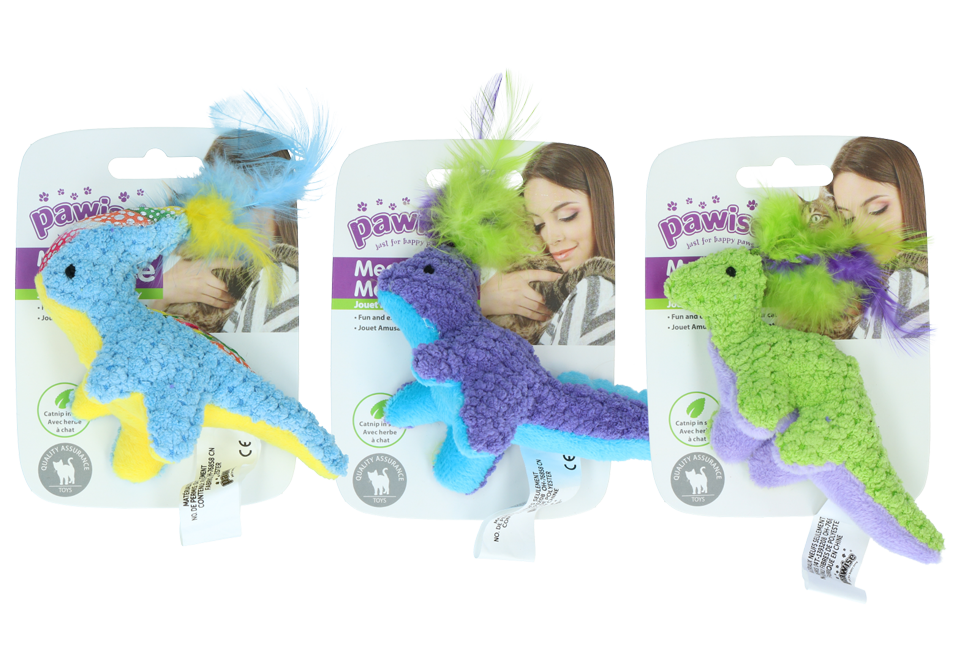 Pawise Katzenspielzeug, Dinosaurier, Plüsch, Catnip, Federn, 12 x 12 cm